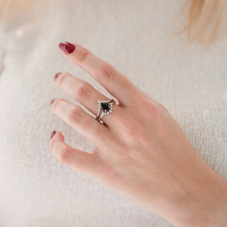 Lunette Black Onyx Engagement Ring Set in 14K White Gold