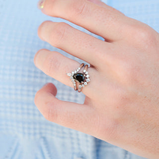 Lunette Black Onyx Engagement Ring Set in 14K White Gold