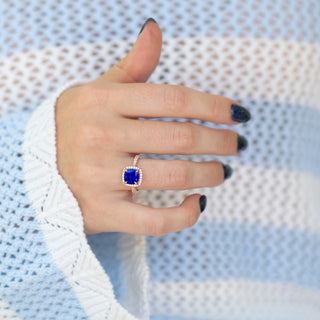 Belle Cushion Blue Sapphire Ring in 14K Rose Gold Vermeil