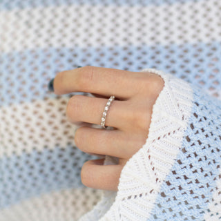 White Sapphire Vintage Wedding Band in Sterling Silver