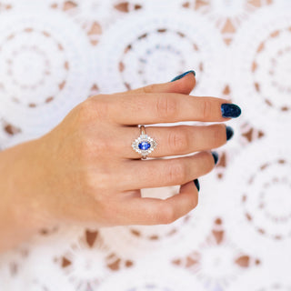 Victoria Art Deco Tanzanite Engagement Ring in 14K White Gold