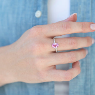 Unique pink sapphire engagement ring by Aquamarise