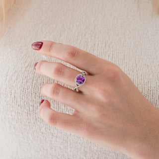 Flair Cushion Cut Natural Amethyst Ring in Sterling Silver