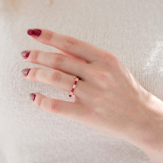 Art Deco Ruby Wedding Band in 14K Rose Gold Vermeil