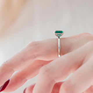 Emerald Cut Emerald Engagement Ring in Sterling Silver (Hidden Halo)