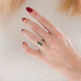 Hexagon Green Moss Agate Ring- Sterling Silver