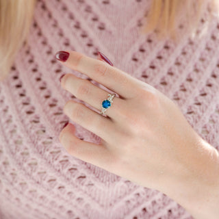 London Blue Topaz Leaf Ring- 14K White Gold