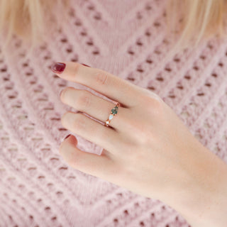 Green Moss Agate & Natural Australian Opal Ring in 14K Rose Gold Vermeil