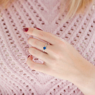 Princess Cut Blue Sapphire Engagement Ring- 925 Sterling Silver