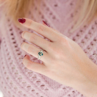 Natural Green Moss Agate Leaf Engagement Ring in Sterling Silver