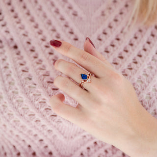 Kite Cut Bezel Blue Sapphire Ring Set in 14K Rose Gold Vermeil