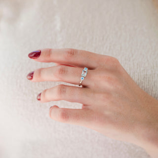 Emerald Cut Aquamarine and Moonstone Engagement Ring in 14K White Gold