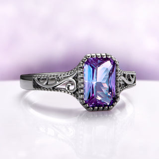 Radiant Cut Alexandrite Ring in Black Ruthenium Sterling Silver