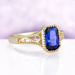 14K Solid Gold Radiant Cut Blue Sapphire Engagement Ring