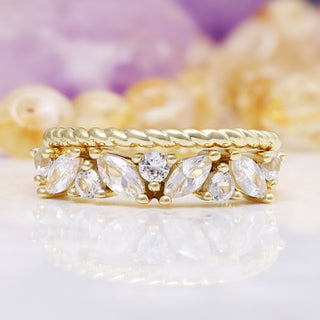 Willow White Sapphire Stacking Wedding Ring Set in 14K Yellow Gold Vermeil