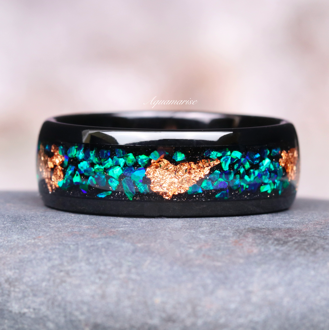 Tungsten Green Opal Rings Peacock Green Fire Opal Wedding Band