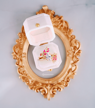 Simulated Diamond & Ruby Leaf Engagement Ring Set in 14K Yellow Gold Vermeil