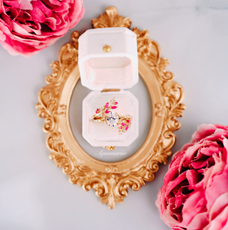 Oval Cut Moissanite & Ruby Leaf Engagement Ring Set in 14K Solid Yellow Gold