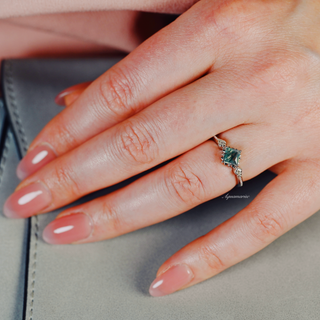 Princess Cut Green Moss Agate Ring in Sterling Silver