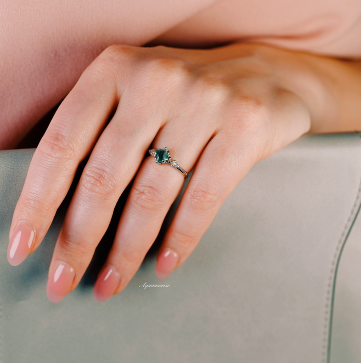 Natural Green Moss Agate Ring- Sterling Silver