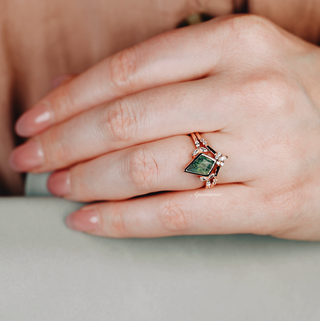 Kite Green Moss Agate Bezel Ring Set in 14K Rose Gold Vermeil
