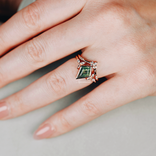 Kite Green Moss Agate Bezel Ring Set in 14K Rose Gold Vermeil