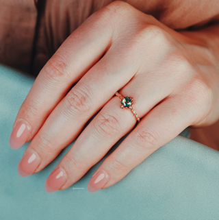 Vintage Green Moss Agate Engagement Ring in 14K Rose Gold Vermeil