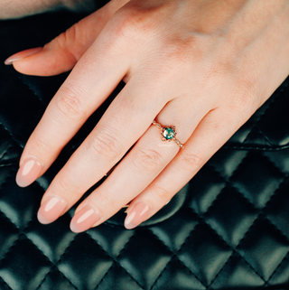 Vintage Green Moss Agate Engagement Ring in 14K Rose Gold Vermeil