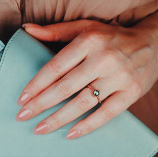 Vintage Green Moss Agate Engagement Ring in 14K Rose Gold Vermeil