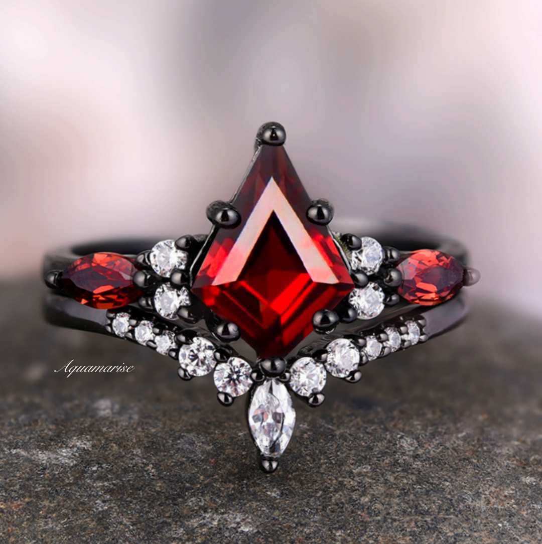 Red Garnet Garnet And Black Diamond Engagement Rings Mars OOAK Red
