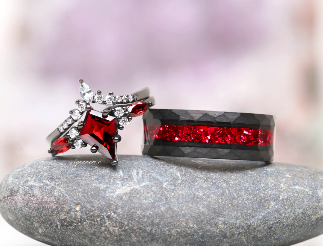 Promise Rings Red Wedding Rings Sets Red Gem Ring Art Deco Oval