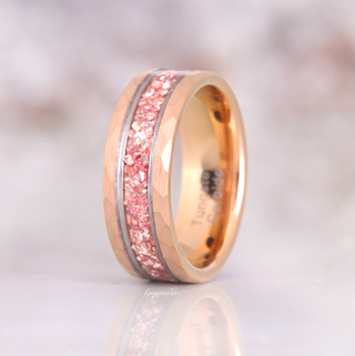 Crushed Morganite Wedding Band in Two-Tone Tungsten Carbide (8mm)