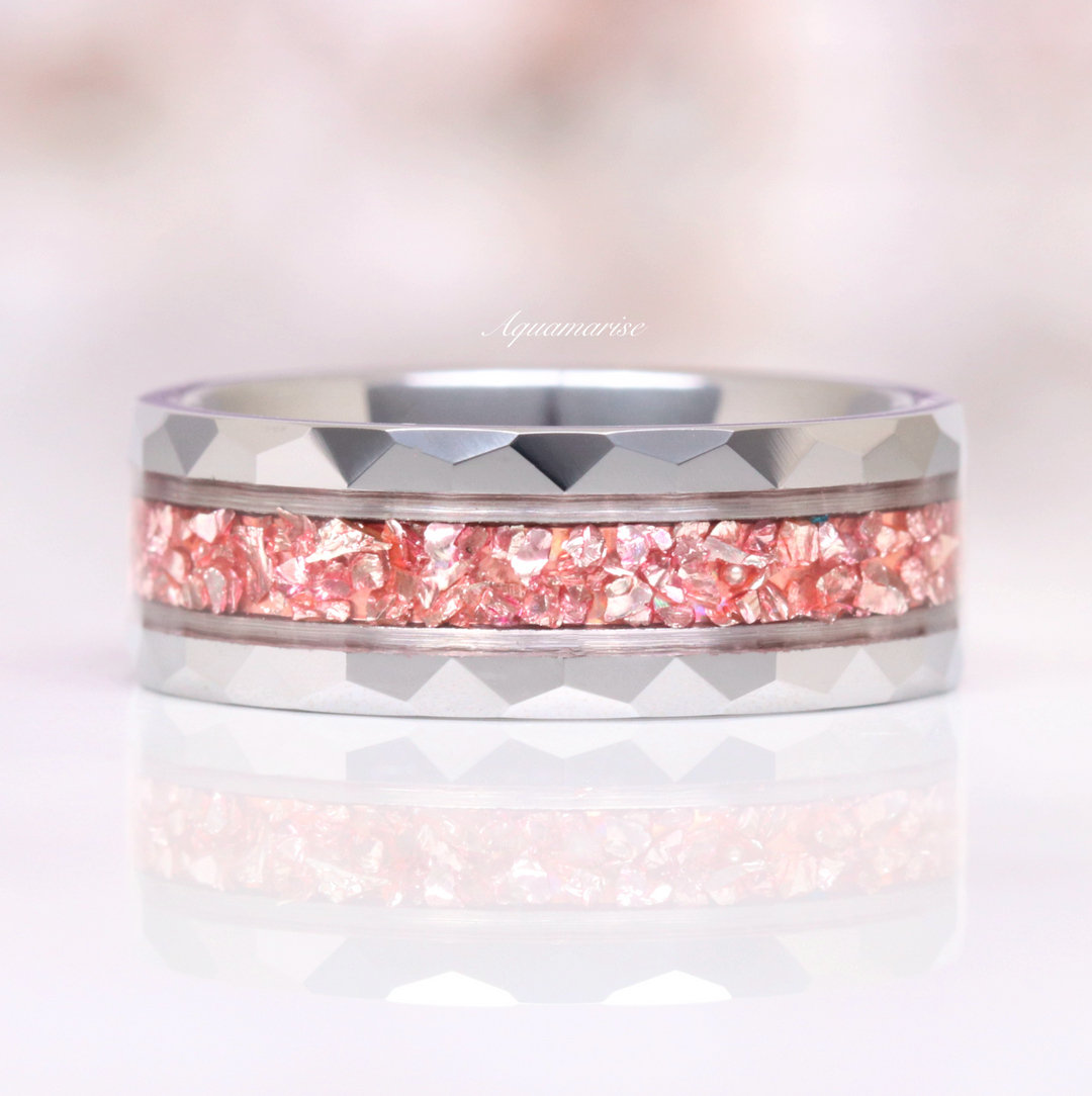 Crushed Morganite Wedding Band- 8MM Tungsten