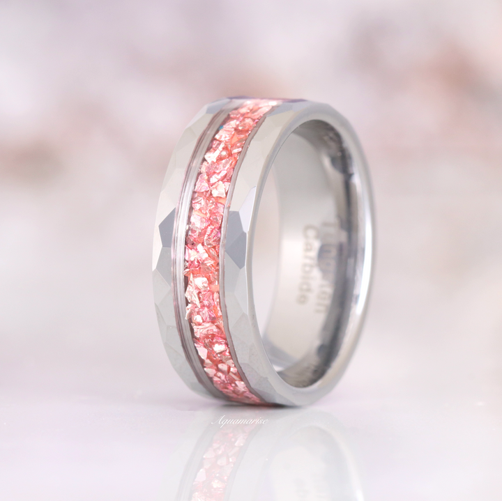 Crushed Morganite Wedding Band- 8MM Tungsten