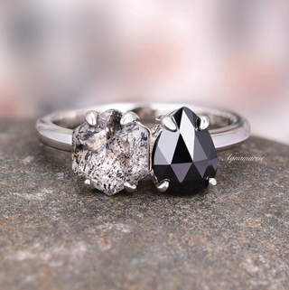 'Toi Et Moi' Salt & Pepper (Herkimer Diamond) & Black Onyx Ring- 925 Sterling Silver