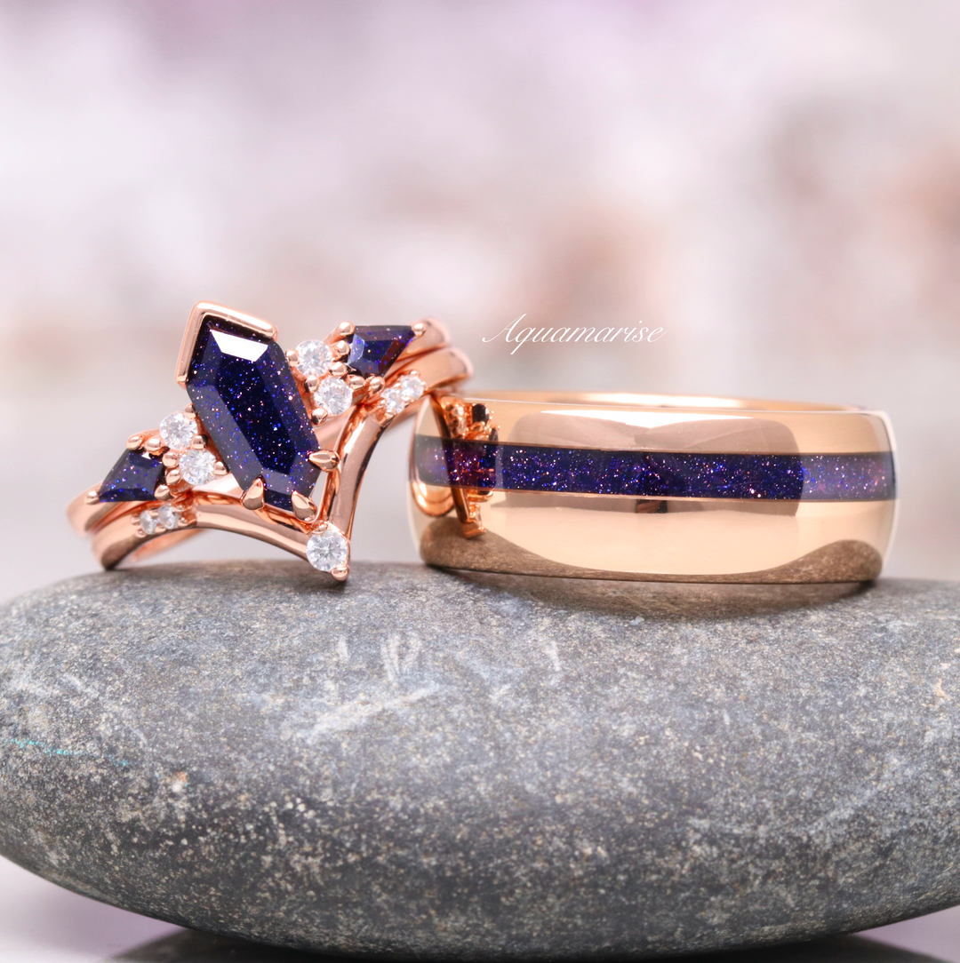 Starry Night Coffin Kite Ring Set- 14K Solid Rose Gold