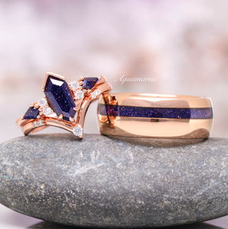 Kite Galaxy Sandstone (Starry Night) Ring Set- 14K Rose Gold Vermeil