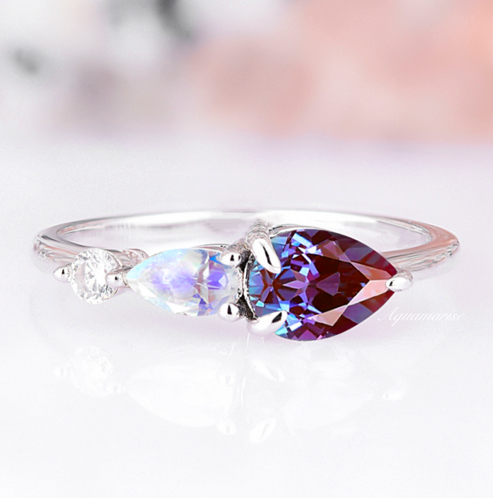 Alexandrite & Moonstone Ring- 14K White Gold