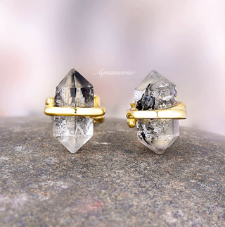 Salt & Pepper Diamond Stud Earrings in 14K Yellow Gold Vermeil (Herkimer Diamond)