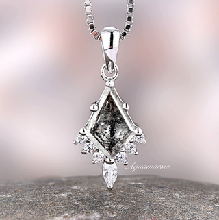 Galaxy Raw Salt & Pepper Diamond (Herkimer Diamond) Pendant Necklace in Sterling Silver