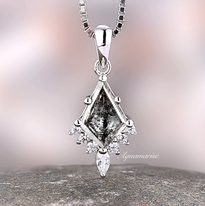 Galaxy Raw Salt & Pepper Diamond (Herkimer Diamond) Pendant Necklace- Sterling Silver