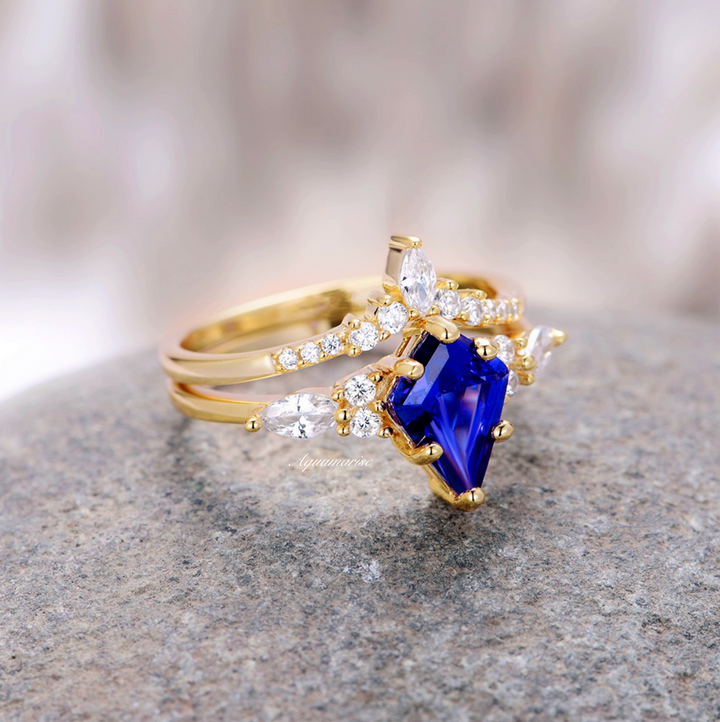 Skye Kite™  Blue Sapphire Ring Set- 14K Solid Yellow Gold