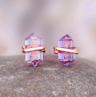 Minimalist Raw Alexandrite Stud Earrings in 14K Rose Gold Vermeil