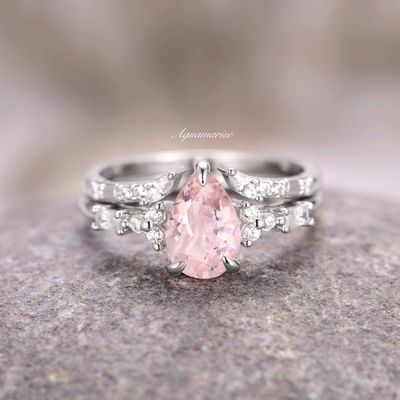 Blush Pink Morganite Ring Set in 925 Sterling Silver- Teardrop Engagement Ring For Women Unique Dainty Promise Ring Anniversary Gift For Her