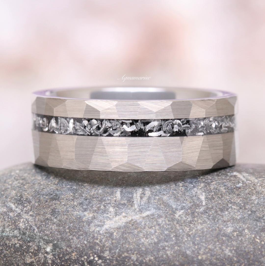 Galaxy Salt and Pepper (Herkimer) Diamond & Meteorite Couples Ring