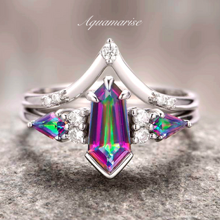 Hexagon Kite Mystic Topaz Ring Set in Sterling Silver