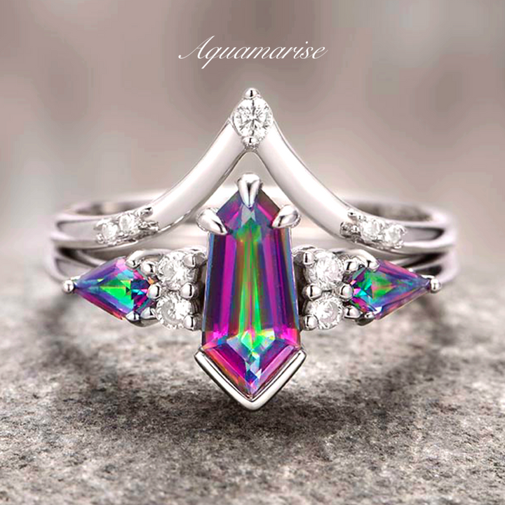 Mystic Topaz Ring Set- 14K White Gold