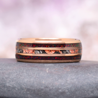 Esme Black Fire Opal & Meteorite Couples Ring Set