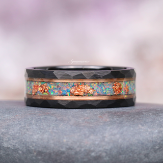 Light Blue Fire Opal & Opalescent Sapphire Couples Ring Set