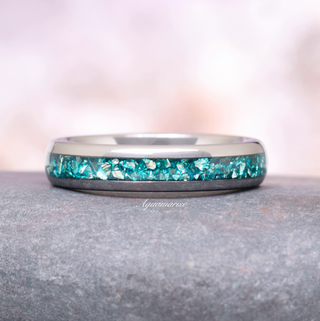 Minimalist Crushed Aquamarine Couples Ring Set